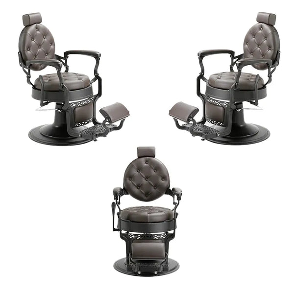 3er Set Mack Vintage Herren Friseurstühle in Braun-Schwarz – Barberstuhl - Tiptop - Einrichtung