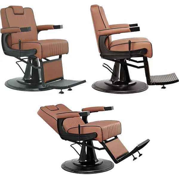 Luxuriöser 3x Barber stuhl, Herren Friseurstuhl Dour-V02, ideal für stilvolle Barbershops mit hochwertiger Hydraulik.