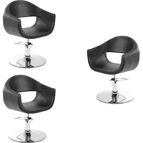 3er Set - Eleganter Friseurstuhl Jheri in Schwarz mit verchromtem Rundfuß - Tiptop - Einrichtung