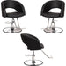 Luxuriöses 3er set Friseurstuhl in eleganter Schwarz-Farbe, Sarahm mit runder verchromter Metallbasis für Salons.
