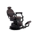 Volt Braun barber chair with electric height adjustment, electric footrest, foldable arms in brown leather.